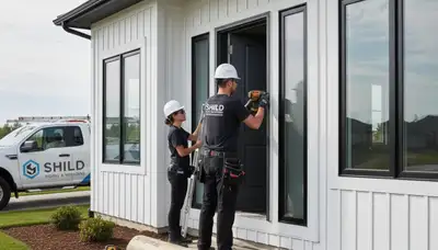 Professional door installation on vinyl siding home in Medford, MA by Next Level Exteriors