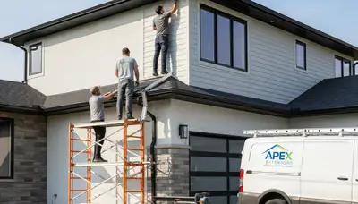 Technicians installing seamless gutters on vinyl siding home in Medford, MA