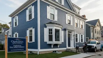 Vinyl siding installation on home exterior in Medford MA by local siding contractors