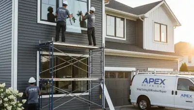Technician repairing drafty window frame at Medford MA home by Next Level Exteriors