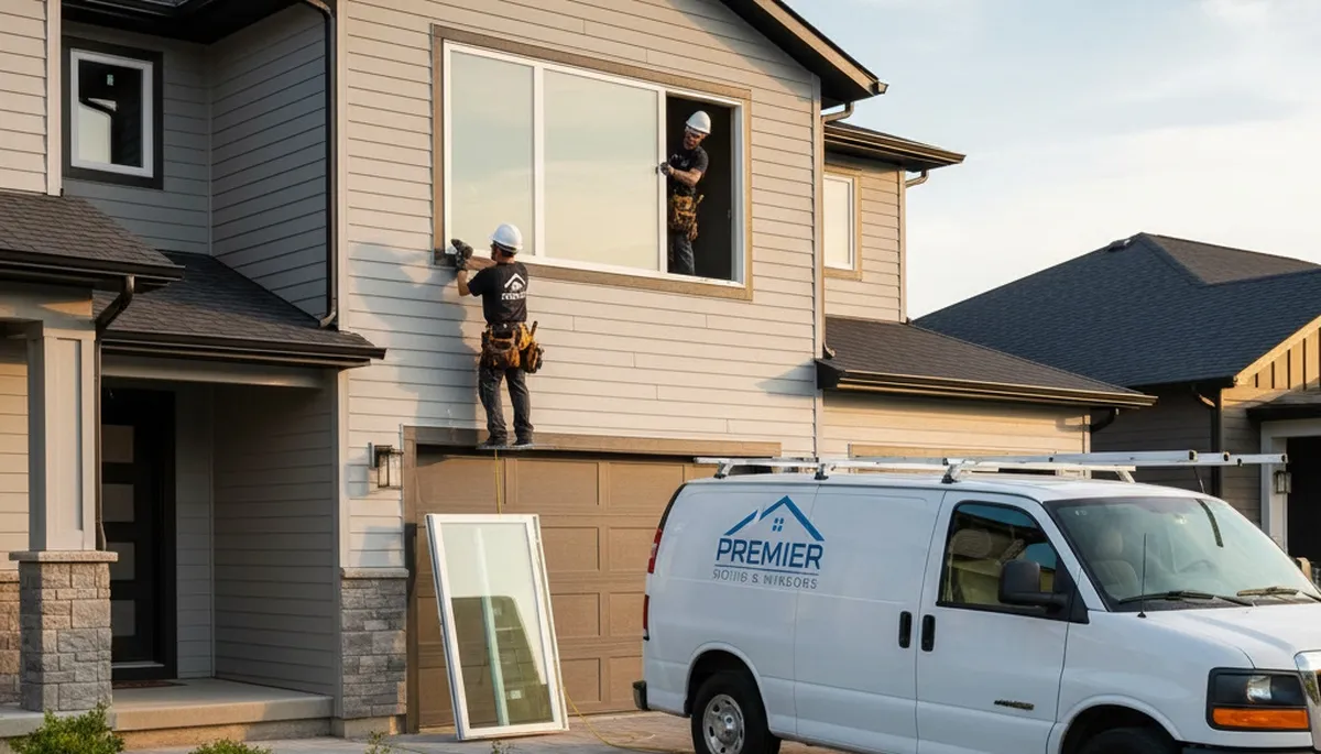 Technician repairing drafty window at Medford MA home for Next Level Exteriors window service